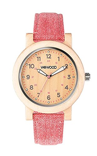 Wewood Dehna Beige Guayaba Reloj de madera con Banda de brazo de algodón
