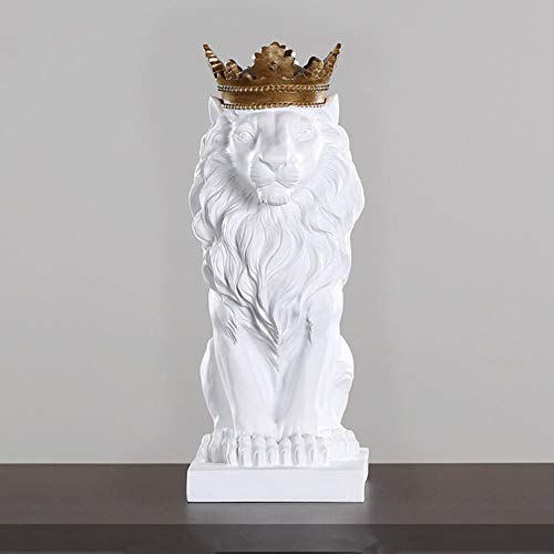 YEZINB Corona de Oro Estatua del león Resina Moderna Estatuilla de Animales en Blanco y Negro Decoración del hogar Escultura de artesanías de Escritorio, Blanco