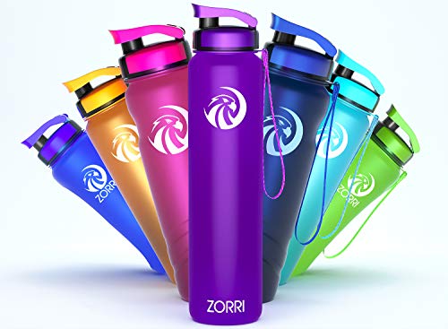 ZORRI Botella de agua de 1 litro/600 ml/800 ml/1,2 litros, sin BPA, ecológica, botella de agua a prueba de fugas de Tritan, para deportes, niños, escuela, gimnasio, fitness, bicicleta