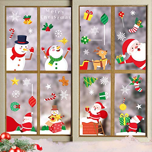 15 hojas de pegatinas de ventana de Navidad, pegatinas de ventana con copos de nieve, Papá Noel, muñeco de nieve, reno de Navidad, decoración de ventanas de Navidad, pegatinas de PVC para ventanas