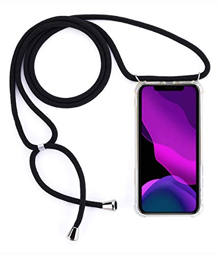 2ndSpring Funda con Cuerda Compatible con Samsung Galaxy A6 Plus 2018/A9 Star Lite,Colgante Collar Correa de Cuello Cadena Cordón,Negro