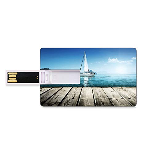 64GB Unidades Flash USB Flash Yate náutico para veleros Desde la Cubierta de Madera Horizon Serene Paisaje Marino Ocio Acuático Tema costero Forma de Tarjeta de crédito bancaria Clave Comercial U DIS