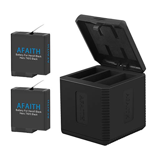 AFAITH Cargador de batería para gopro, Cargador rápido de 3 canales + 2 baterías de Las PC para Accesorios para cámaras GoPro Hero 5/6/7/8 Black Hero 2018