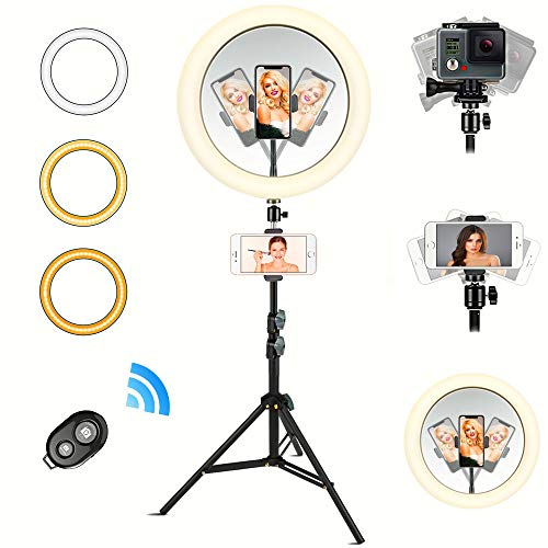 Anillo de Luz LED, 10" Aro de luz Regulable con Trípode Soporte Giratorio Control Remoto Bluetooth, 3 Modos Luz 10 Niveles Brillo para TIK Tok Live, Selfie, Youtube, Maquillaje(Anillo luz 10")
