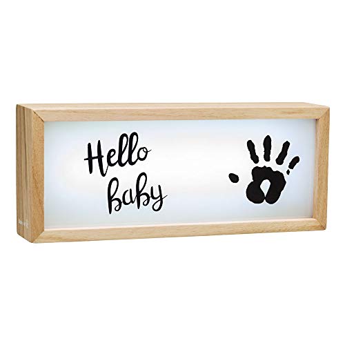 Baby Art My Baby Lightbox Caja luminosa LED con Huella mano bebé, lámpara LED personalizable para dormitorio, base de madera con luz blanca