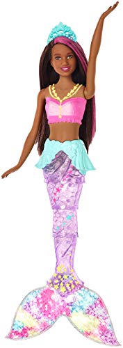 Barbie Dreamtopia, Sirena morena nada y brilla con accesorios (Mattel GFL83)