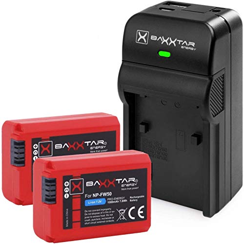 Baxxtar Set - Compatible con batería Sony NP-FW50 - Cargador Razer 600 II con 2X Baxxtar Pro baterías - Salida USB para Otros Dispositivos móviles