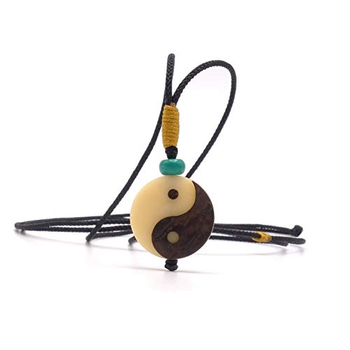 BENAVA Collar Ying Yang de nuez de tagua y yin yoga. Joyas de madera orgánica boho Goa para hombre y mujer. Joyas esotéricas PSY naturales de madera, color beige