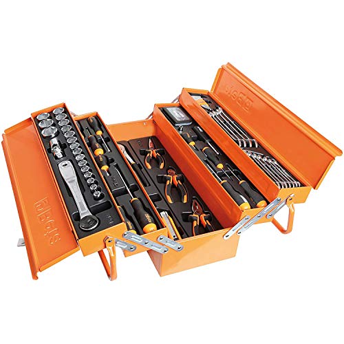 Beta 2120L-E/T91-I Caja porta herramientas de metal con juego de 91 herramientas para el mantenimiento general, termoformado, contiene: llaves de brújula, llaves macho, alargadores, pinzas y más.
