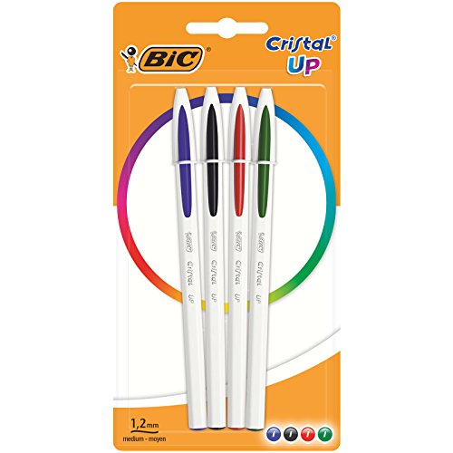 BIC Cristal Up bolígrafos punta media (1,2 mm) – colores Surtidos, Blíster de 4 unidades