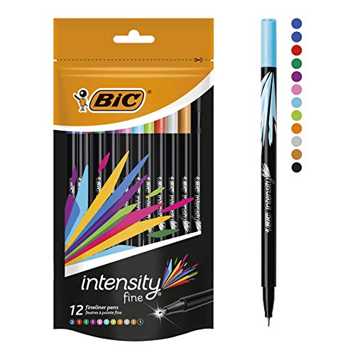 BIC Intensity Fine rotuladores punta fina (0,8 mm) – colores Surtidos, Blíster de 12 unidades