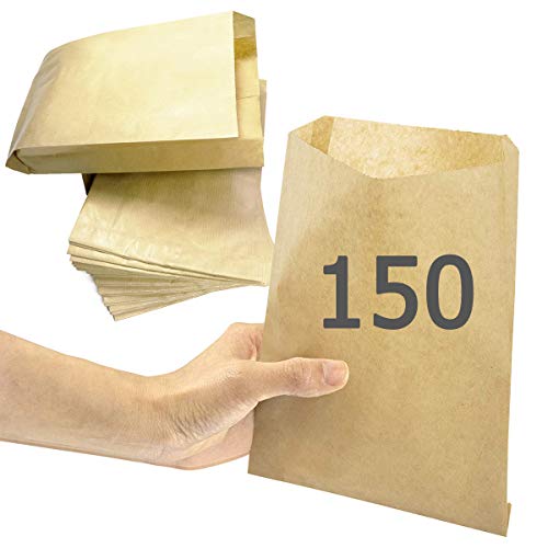 Bolsa de papel kraft marron (22x15cm) para regalo boda comunion cumpleaños bocadillo sandwich bolleria merienda almuerzo mascarillas. (Mediana 150 uds)