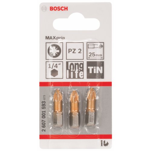 Bosch 2 607 001 593 - Punta de atornillar Max Grip - PZ 2, 25 mm (pack de 3)