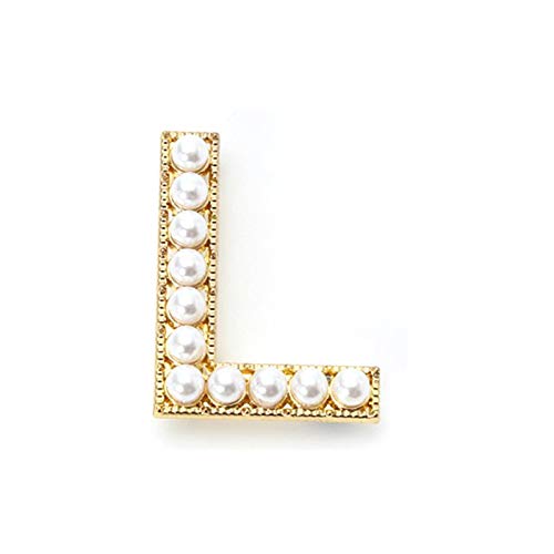 Broche para mujer, elegante de perlas de imitación con cuentas en la parte superior de la letra del broche Pin de la solapa del traje - L