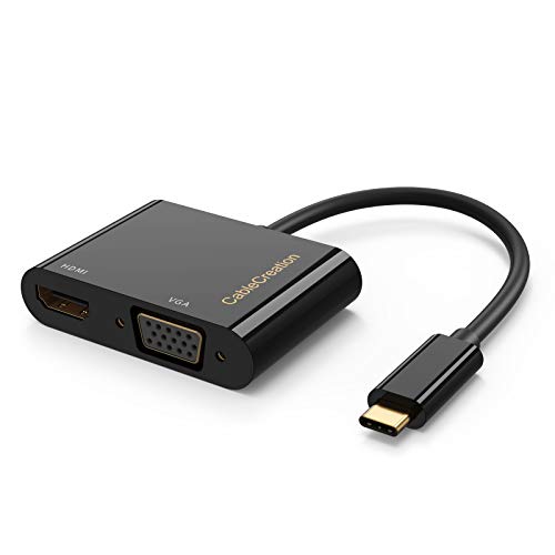 Cable Adaptador USB C Macho a VGA + HDMI (4K x 2K, 30 Hz), Adaptador Hembra (DP Modo Alternativo), para Macbook Pro, Chromebook Pixel, DELL XPS 13, Yoga 910, ASUS Zen AIO, Negro, 20 cm Negro