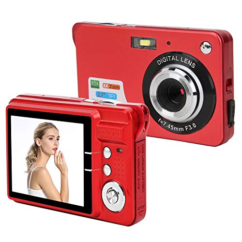 Cámara Digital con Zoom de 8X, Pantalla LCD de 2.7 Pulgadas Tarjeta de Memoria de 32GB Micrófono Incorporado Mini cámara Digital Cámara compacta con Zoom de 8X para fotografía(Rojo)