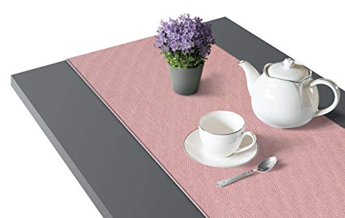 Camino de mesa con aspecto de lino y protección antimanchas, lavable, rectangular, redondo, ovalado, color rosa envejecido, 5454, 30 x 90 cm