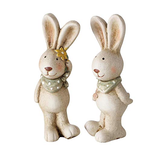 CasaJame Juego de 2 figuras de conejos de Pascua, decoración de Pascua, de terracota, altura de 15 cm