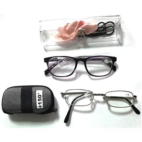 Cisne 2013, S.L. Set de Dos Gafas de Lectura Plegables y portatiles Unisex Dioptria +1,50 Grados con Funda incluida. Diseño Moderno y Elegante. Color Negro.
