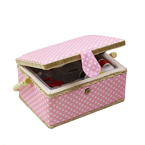 D & D caja de costura cesta organizador con accesorios, hogar caja de costura Kit de costura básicos para hogar y viaje, coser kits regalo Medium rosa