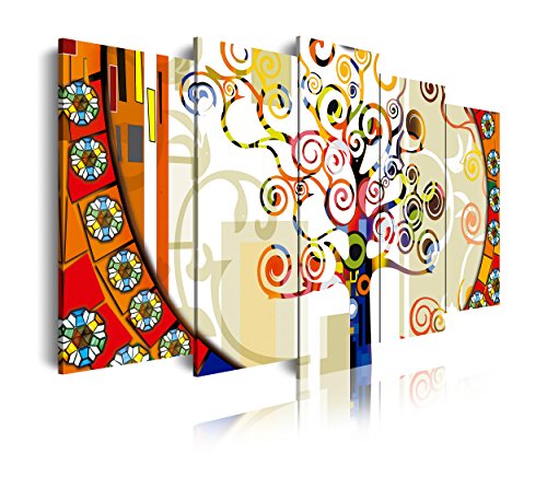 DekoArte 244 - Cuadros Modernos Impresión de Imagen Artística Digitalizada | Lienzo Decorativo para Tu Salón o Dormitorio | Estilo Abstracto Árbol de la Vida de Gustav Klimt | 5 Piezas 200x100cm XXL