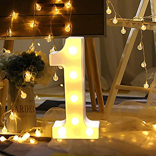 Dewanxin LED Decorativos Números Iluminados,0-9 Luminosas Decorativas con Luces LED,Números Arábigos para el Cumpleaños Fiesta de Bodas Decoración de la Barra Dormitorio Colgante de Pared(1)