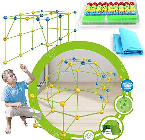 Duyifan Kids Construction Fortress Building Kit,Fun Forts Fort Building Kit For Kids,Building Toys Play Tent Indoor and Outdoor Playhouse for Kids Construction Toys with 51 Rods and 36 Spheres