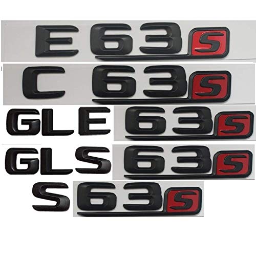 Emblema de letras 3D en negro mate y rojo para Mercedes Benz AMG C63 C63s E63s S63s CLS63s GLE63s GLS63s 4MATIC CDI (E 63s, negro mate)