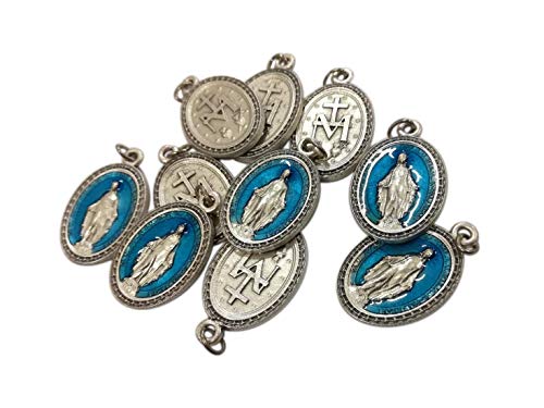 Eurofusioni Medalla chapeada Plata Azul Virgen Milagrosa - h 2,5 cm - 10 Piezas