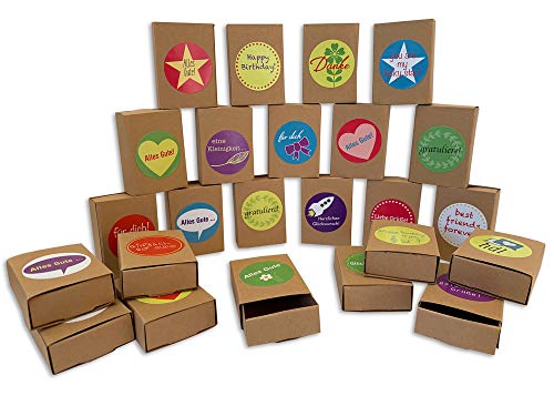 ewtshop® 24 cajas de cerillas de papel kraft en blanco + 24 pegatinas, mini cajas de regalo, cajas de calendario de Adviento, cajas de almacenamiento