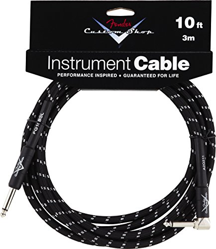 Fender Performance Series Custom Shop jack/jack coudé 3m (10 ft) black tweed - Cable audio Accessories 099-0820-036 Performance Series 10 Feet Right Angle Instrument Cable - Black Tweed