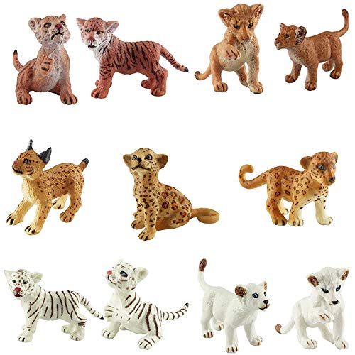 FLORMOON Figura Animal Realista 11 unids Figuras de Animales Lindos Set de Juguetes para estatuillas de Perro Emulational pintadas a Mano Leones Tigres Guepardos Lince Set de Juguete de estatuilla
