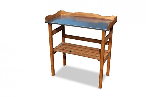 GartenDepot24.de Mesa de madera con superficie de trabajo de metal galvanizado, color marrón, 80 x 40 x 82 cm