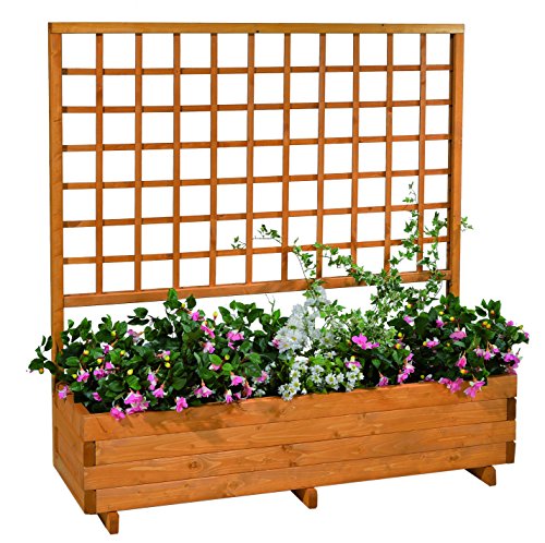 GASPO Jardinera con Enrejado Hellbrunn | Color Miel, de Madera Maciza | L 136 cm x W 37 cm x H 140 cm, Maceta para balcón y jardín