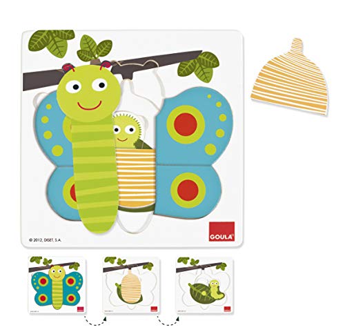 Goula - Puzzle mariposa en 3 niveles, 8 piezas de madera (Diset 53121) , color/modelo surtido
