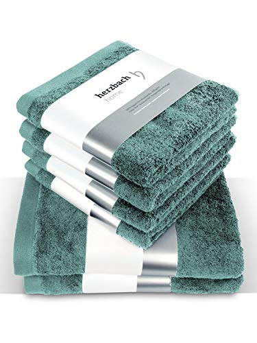 herzbach home Juego de toallas de lujo de calidad superior, 100% algodón, 4 toallas de mano de 50 x 100 cm, 2 toallas de ducha de 70 x 140 cm (verde océano)