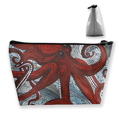 Hipiyoled Red Octopus Trapezoid Bolsa de cosméticos Bolsa de Almacenamiento Cremallera Accesorio Multifuncional Cartera Viaje al Aire Libre