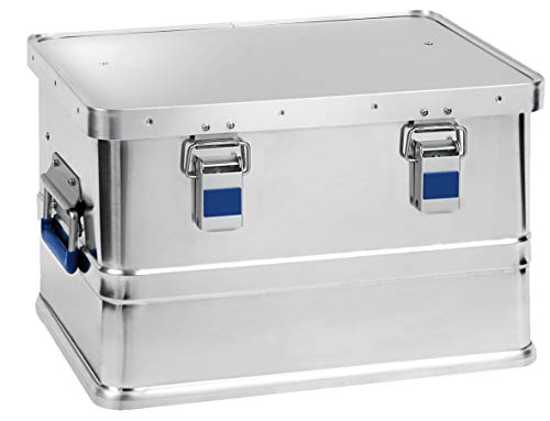 hünersdorff Caja de aluminio eco de 30 litros, impermeable, con junta de goma, ligera, estable, asas plegables, preparación para cerraduras, color plateado, 451050