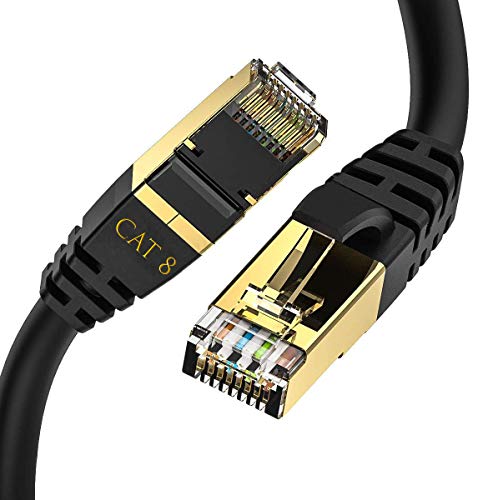 IBRA Cable de Red LAN Gigabit Ethernet CAT8 (RJ45) SSTP 40Gbps 2000Mhz - Redondo Negro 1M