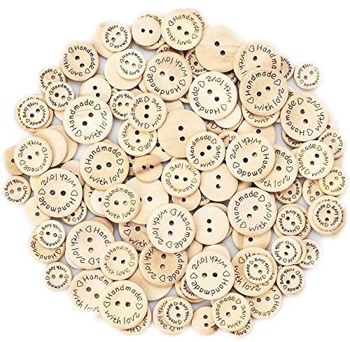 INTVN 300 Piezas Botones de Amor de Madera, Botones de Madera Hechos a Mano Forma Redonda Botones de Madera para Coser y Decoraciones de fabricación(15 mm 20 mm 25 mm)