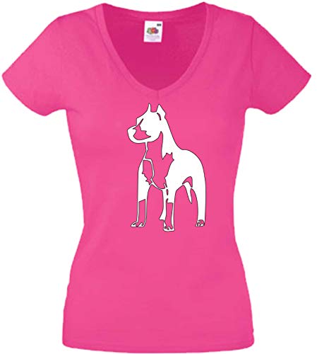 JINTORA Camiseta T-Shirt - Mujer Rosa - V-Cuello - tamaño S - Pitbull de pie - JDM/Die Cut - para Fiesta Carnaval Carnaval Laboral Deportes