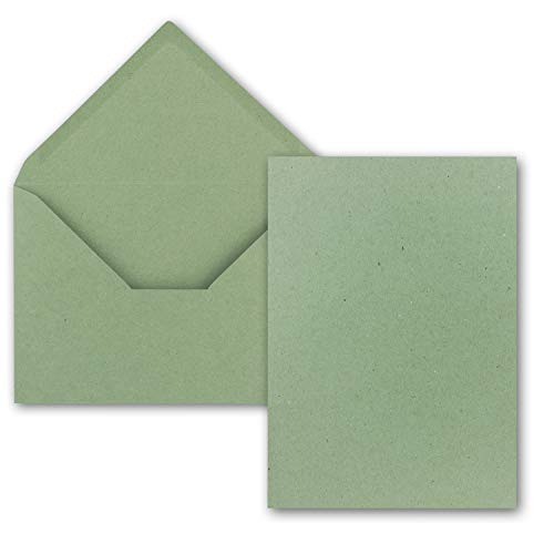 Juego de 25 tarjetas con sobre, tamaño DIN A5, 14,8 x 21 cm, papel de estraza verde, con sobres DIN C5, 15,7 x 22,5 cm, pegado en húmedo