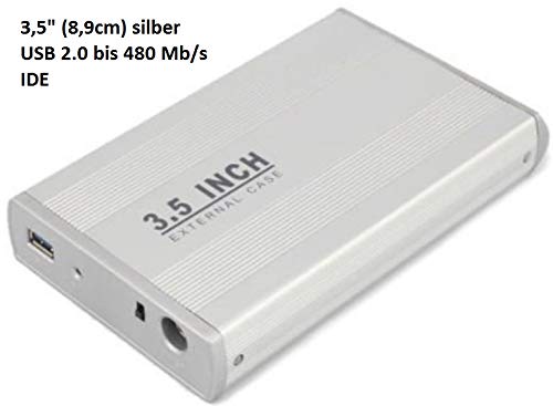 Kescom ITC22010 7,62 cm 8,9 cm carcasa para disco duro USB 2,0 para disco duro IDE externo caja de metal con cargador en plata de ITcheck24