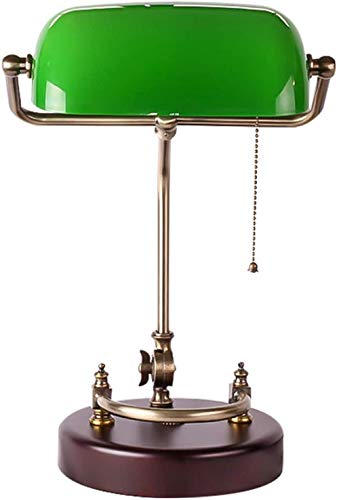 Lámpara de banquero antigua Lámpara de escritorio retro Pantalla de vidrio verde hecha a mano Lámpara de mesa de metal ajustable Lámpara de biblioteca vintage Base de madera E27