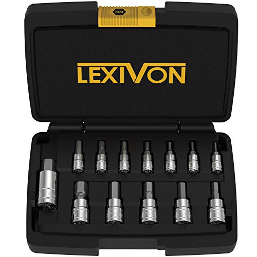 LEXIVON Hex Juego de Llaves de Vaso, aleación de Acero Premium S2 | Juego métrico de 13 Piezas de 2 mm - 14 mm | Estuche de Almacenamiento Mejorado (LX-141)