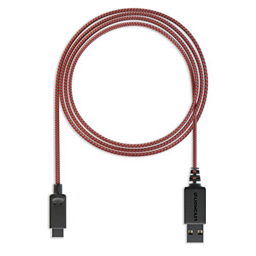Lioncast USB-C Cable de carga con cubierta de tela para Nintendo Switch, Joy-Con Controlador y empuñadura de carga; 3 m de largo - Rojo y gris