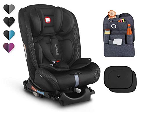 LIONELO SANDER ISOFIX - Asiento infantil para coche (0-36 kg, asiento giratorio, organizador y parasol), color negro
