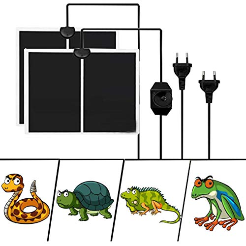 Liuer 2PCS Manta Termica Reptiles Ajustable Reptil Heat Mat con Control De Temperatura Reptiles-Estera de Calefacción para Reptiles,Tortugas,Serpientes,Lagarto,Gecko,Araña (14W)