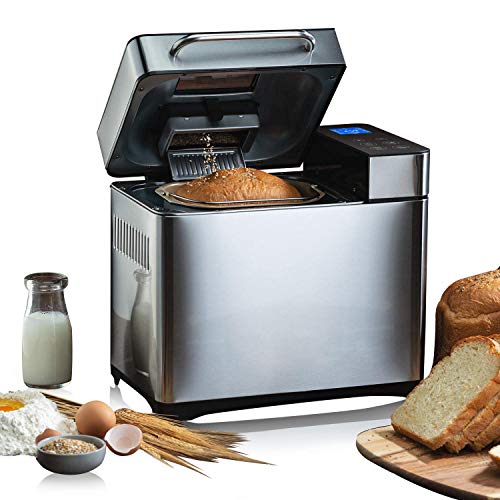 Máquina de pan, 19 programas sin gluten, máquina de pan con pantalla y temporizador programable 15 h, 710 W