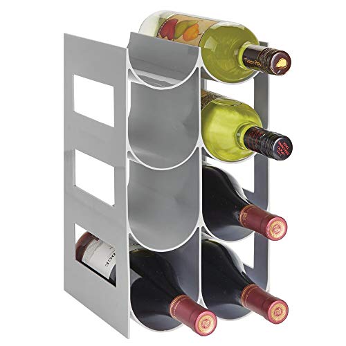 mDesign Práctico estante para botellas de vino – Botelleros para vino y otras bebidas para guardar hasta 8 unidades – Vinoteca de plástico de pie – gris